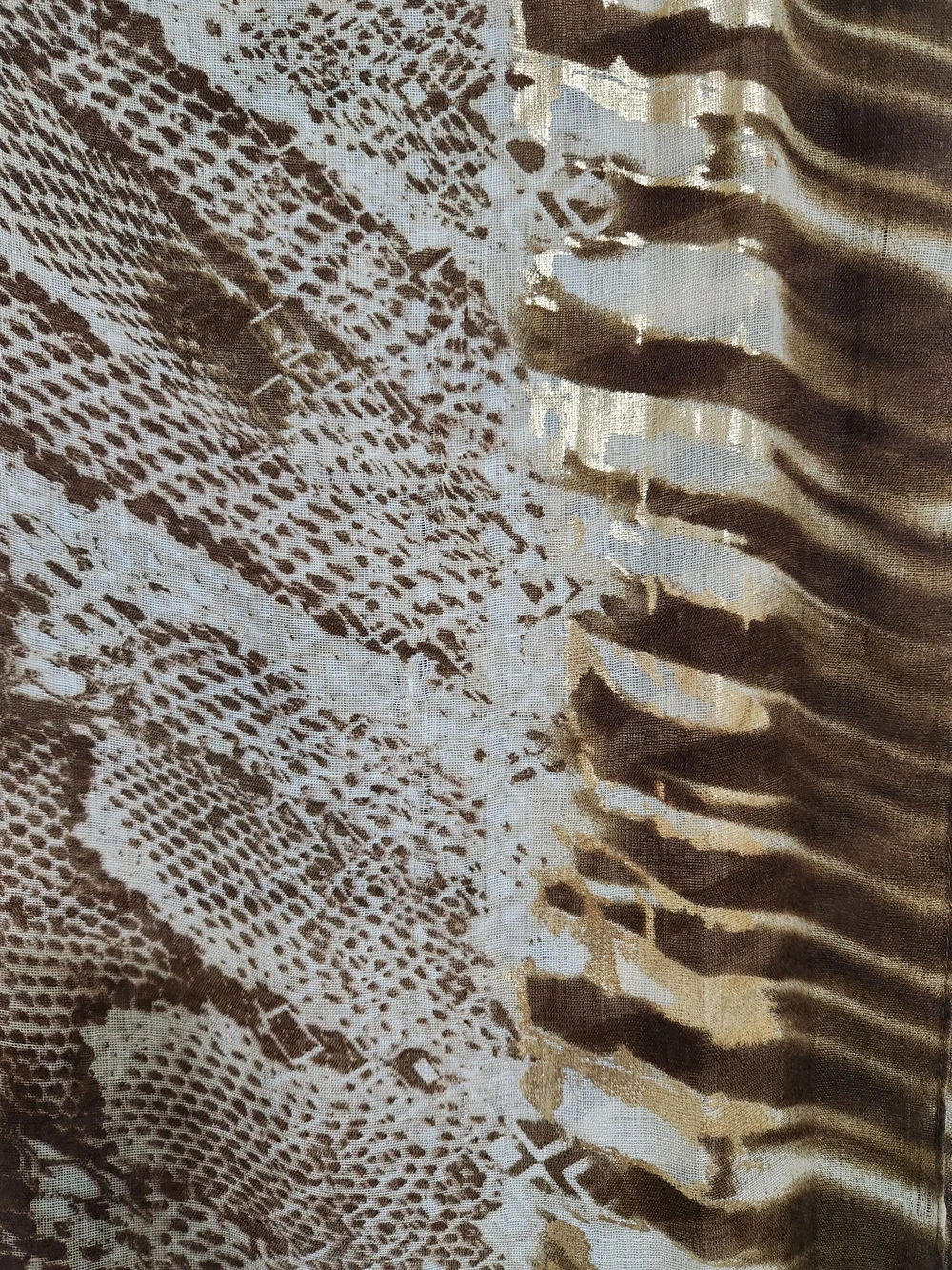 Vince Camuto Metallic Gold and Brown Animal-Print Scarf